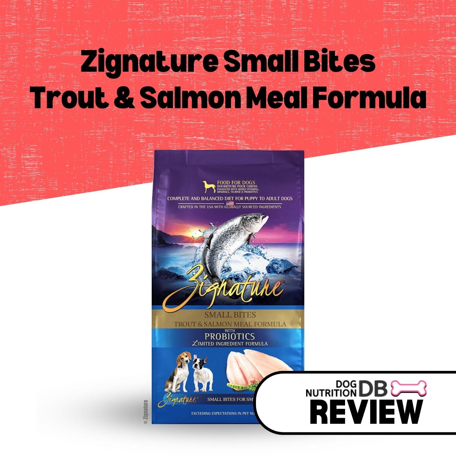 Zignature Small Bites Trout & Salmon Meal Formula Review Dog Nutrition DB